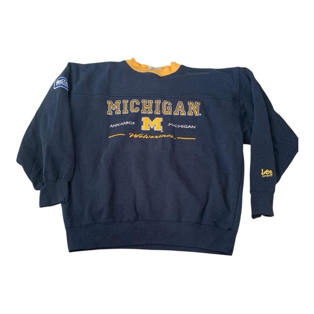 Vintage Lee Men's large U of M Dark Blue Michigan Crewneck Sweater wolverine spo